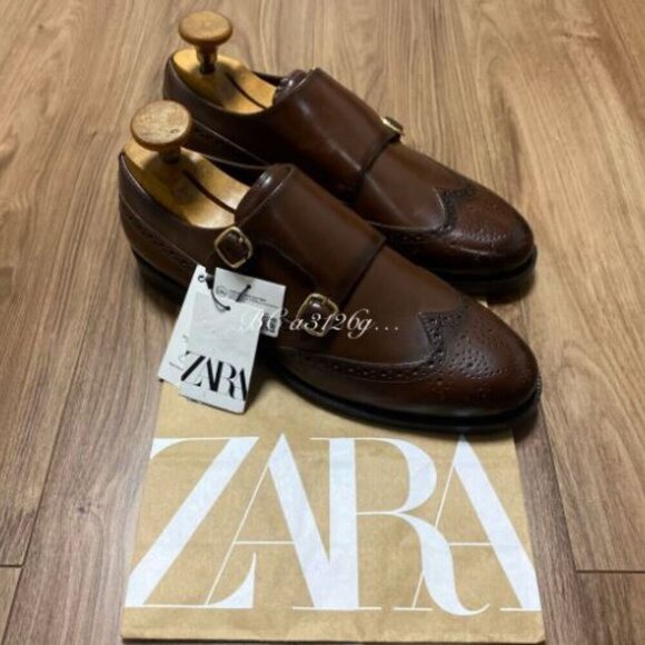 ZARA genuine leather double monk strap shoes SIZE 27cm USA 9 2408/920/100 - Picture 3 of 9
